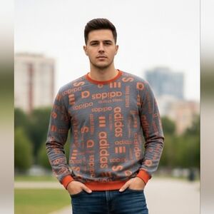 Adidas "The Brand With The 3 Stripes" All Over Print Crewneck Sweatshirt